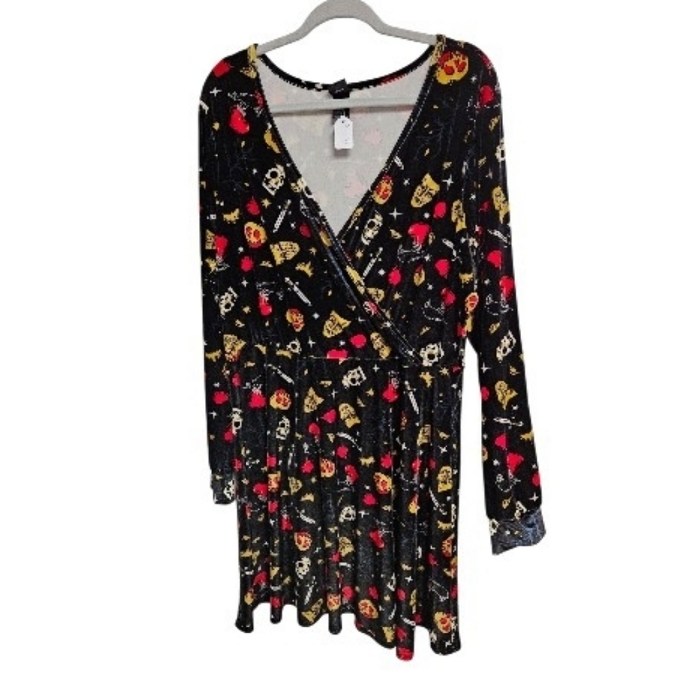 Disney Black Long-Sleeve Wrap Dress with Red & Gold Motif - Picture 1 of 4